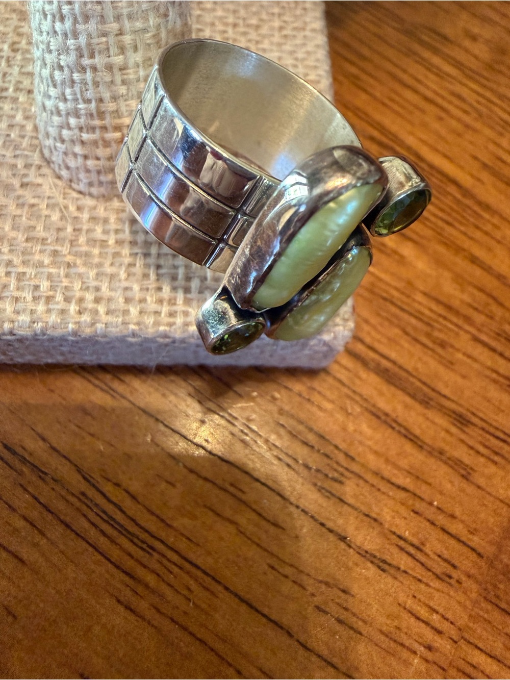 Jay King Green Pearlized Stone Ring and Earring Set 925 - Picture 7 of 9